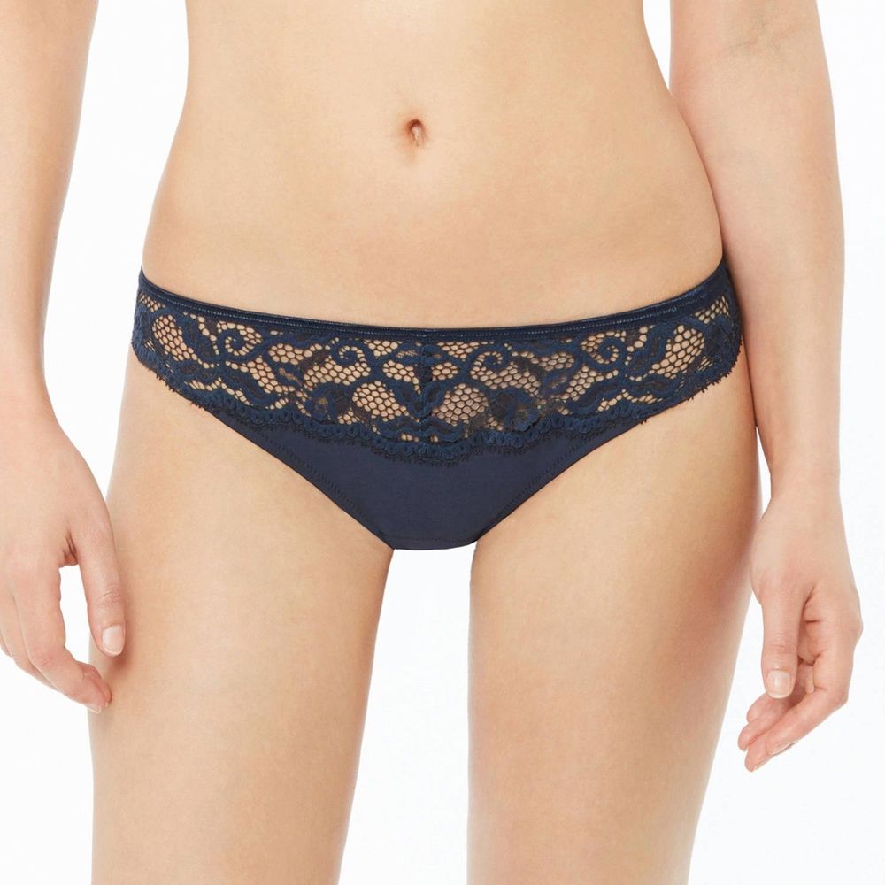 LOU Belle De Lou Lace Thong Panty NWT Size Small in Navy Blue